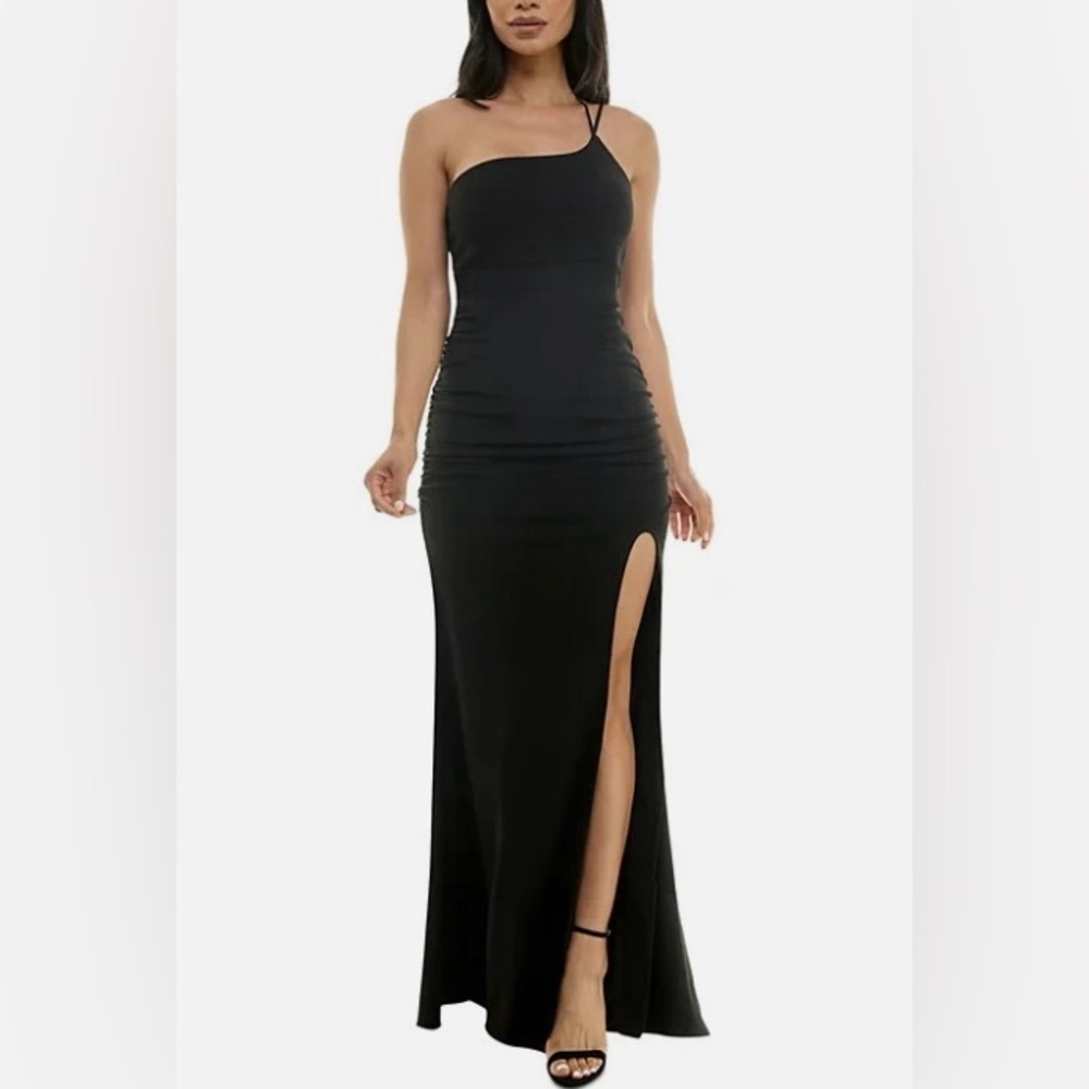 NT Emerald Sundae Junior’s One-Shoulder Side-Slits Slit Gown  Strapless Dress